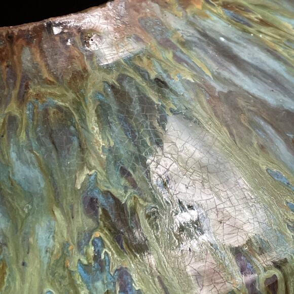 Vintage Drip Glaze Redware Pottery Vase Pot in Green Brown Textured - Picture 11 of 12